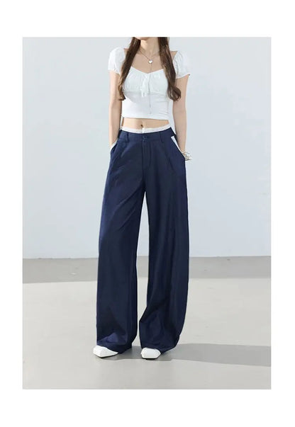 American-style retro loose wide-leg pants, lightweight curved pants, cool lace splicing, versatile casual pants for women