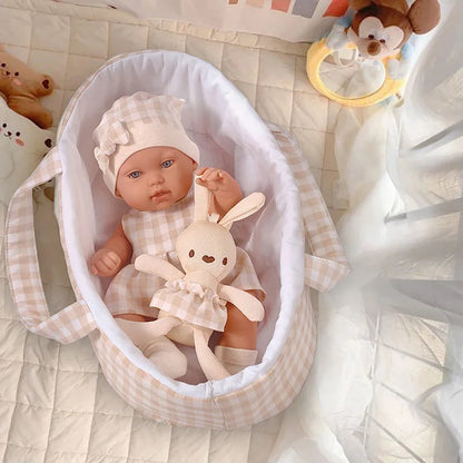 14inch 35cm Baby Doll with Clothes Cute Rabbit with Sleeping Basket Bebe Reborn Doll Kids Soothing Newborn Doll Girls Gift