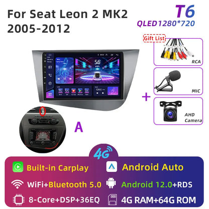 Jundof Car radio For Seat Leon 2 MK2 2005-2012 Carplay Android auto Qualcomm Car stereo Multimedia player 4G Wifi DSP 36EQ RHD