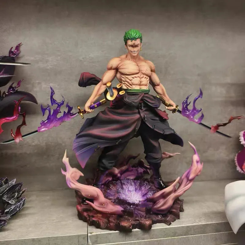 One Piece Roronoa Zoro Collectible Anime Gk Statue Replaceable Head Purple Haki Effect Figure Desktop Decoration For Adult