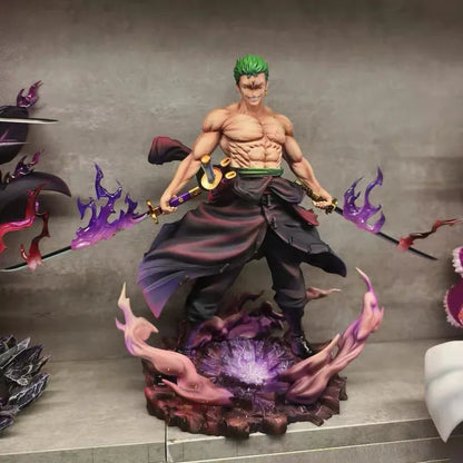 One Piece Roronoa Zoro Collectible Anime Gk Statue Replaceable Head Purple Haki Effect Figure Desktop Decoration For Adult