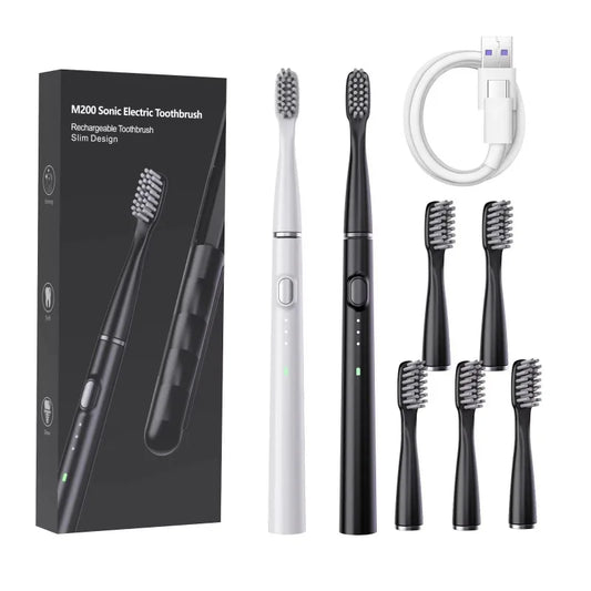 Portable Smart Slim Sonic Electric Toothbrush for Adults 6 Brush Heads Type-C Charging Whitening Cleaning Travel Case Oral Care