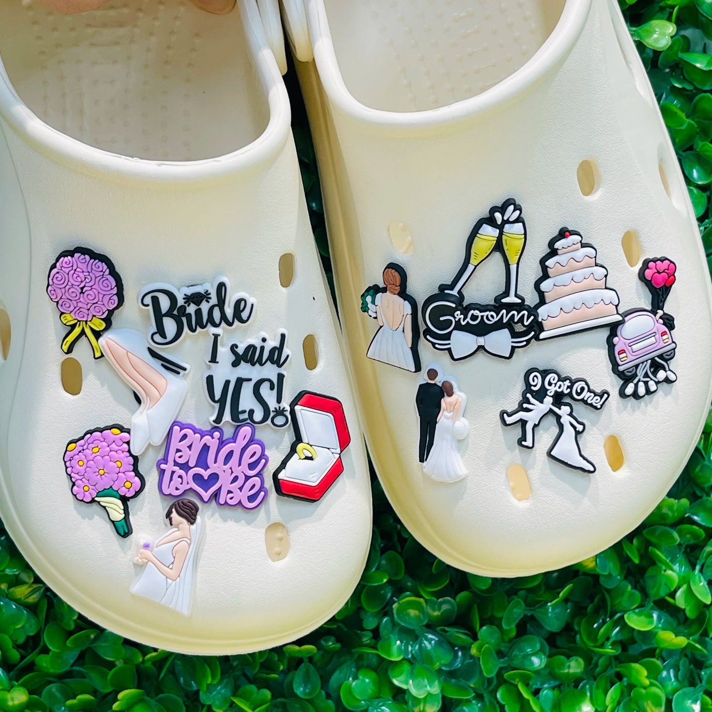 15Pcs Wedding Bride Groom Champagne Bouquet PVC Buckle Clog Garden Sandal Shoe Charms DIY Backpack Decorations Women Party Gift