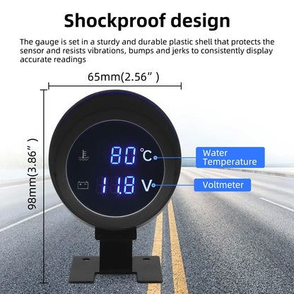 2 IN 1 Water Temperature Gauge Digital Led Voltmeter Water Temp Joint Pipe Sensor Car Truck Motorcycle Car Temperature Sensor