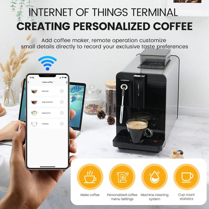 Mcilpoog HI02 Fully Automatic Espresso Machine  with Grinder & Steamer, WiFi Connected,, 5 Flavors  for Home and Office.Silver