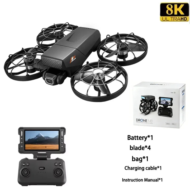 New Drones M8 GPS 8K HD Dual Cameras 360° FPV 5G WIFI Brushless Motor Obstacle Avoidance Foldable Quadcopter for Aerial Boy Toys
