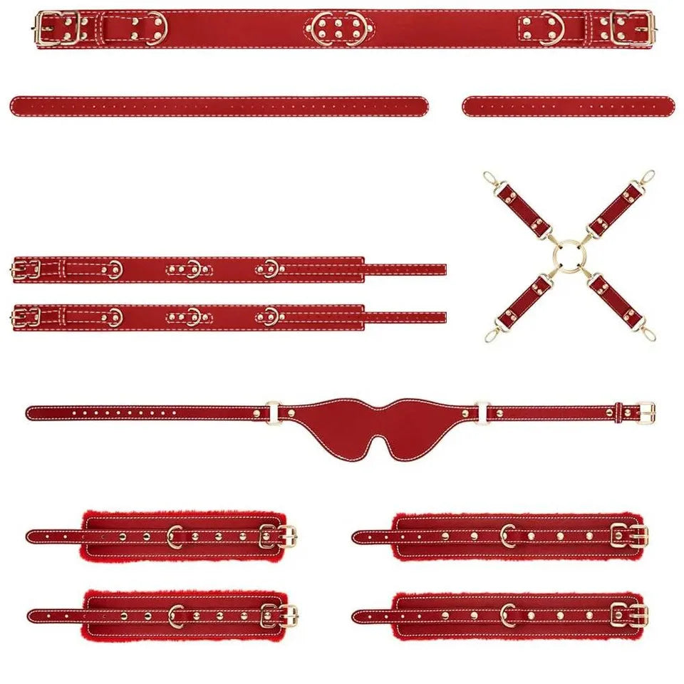 Adult SM Game Couples Sex Fun Toys Waist Restraints Kits Adjustable Buckle PU Leather Sex Bondage Gags BDSM Kit Restraints 6PCS