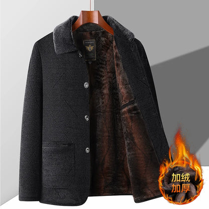 Thickened Fleece Cotton Jacket for Middle-Aged And Elderly Men Winter Outerwear Warm Fashionable Business Casual Style Long S...
