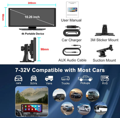 XIMA X10Plus Portable Wireless CarPlay and Android Auto Car Radio Multimedia  Stereo Audio GPS Navigation Dashboard  Mirrorlink