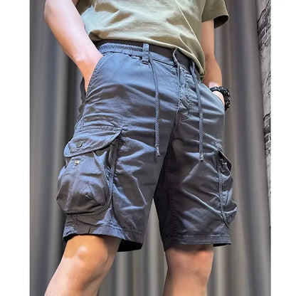 Big Pocket Men's Cargo Shorts Casual Work Pants Loose Fit High Street Short Pants Clothing Drawstring Sports Male Outfit Shorts