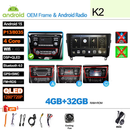 Car Radio For Nissan X-Trail Qashqai 2 J1T32 Qashqai J10 J11 2014 2015 2016 2017 2018 2019  Wireless WIFI GPS Carplay Auto DVD