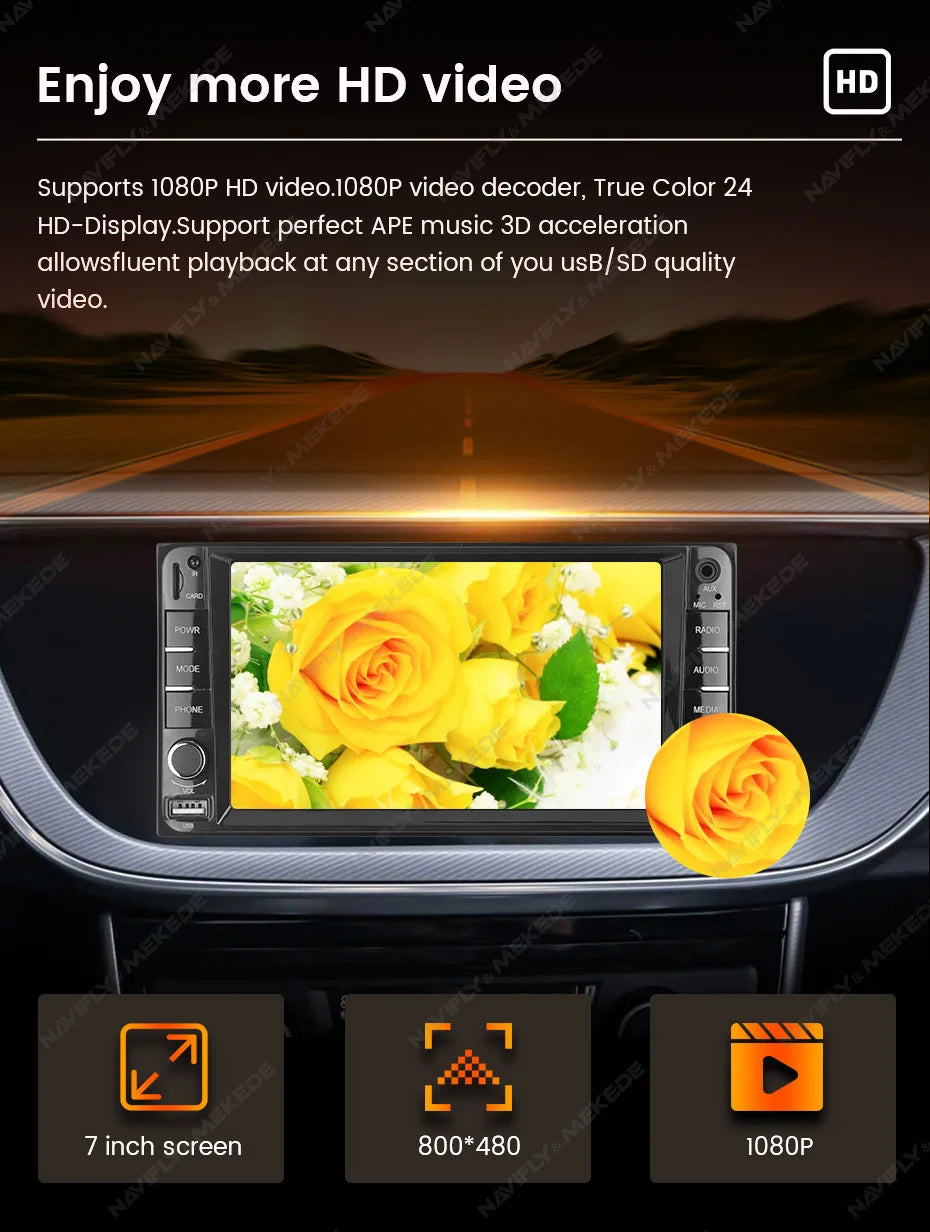 MEKEDE 2din MP5 Car Radio Universal Multimedia 7 inch HD Touch Screen Wired Carplay Android Auto BT USB FM Radio Stereo Audio