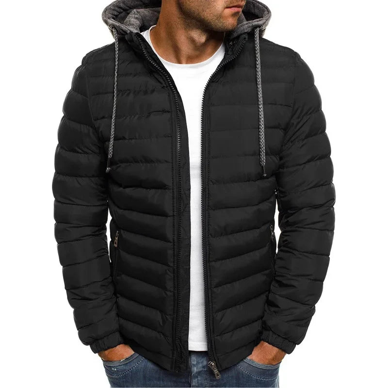 New men's detachable hat with padding, hooded cardigan with drawstring for winter warmth, jacket top, 2024