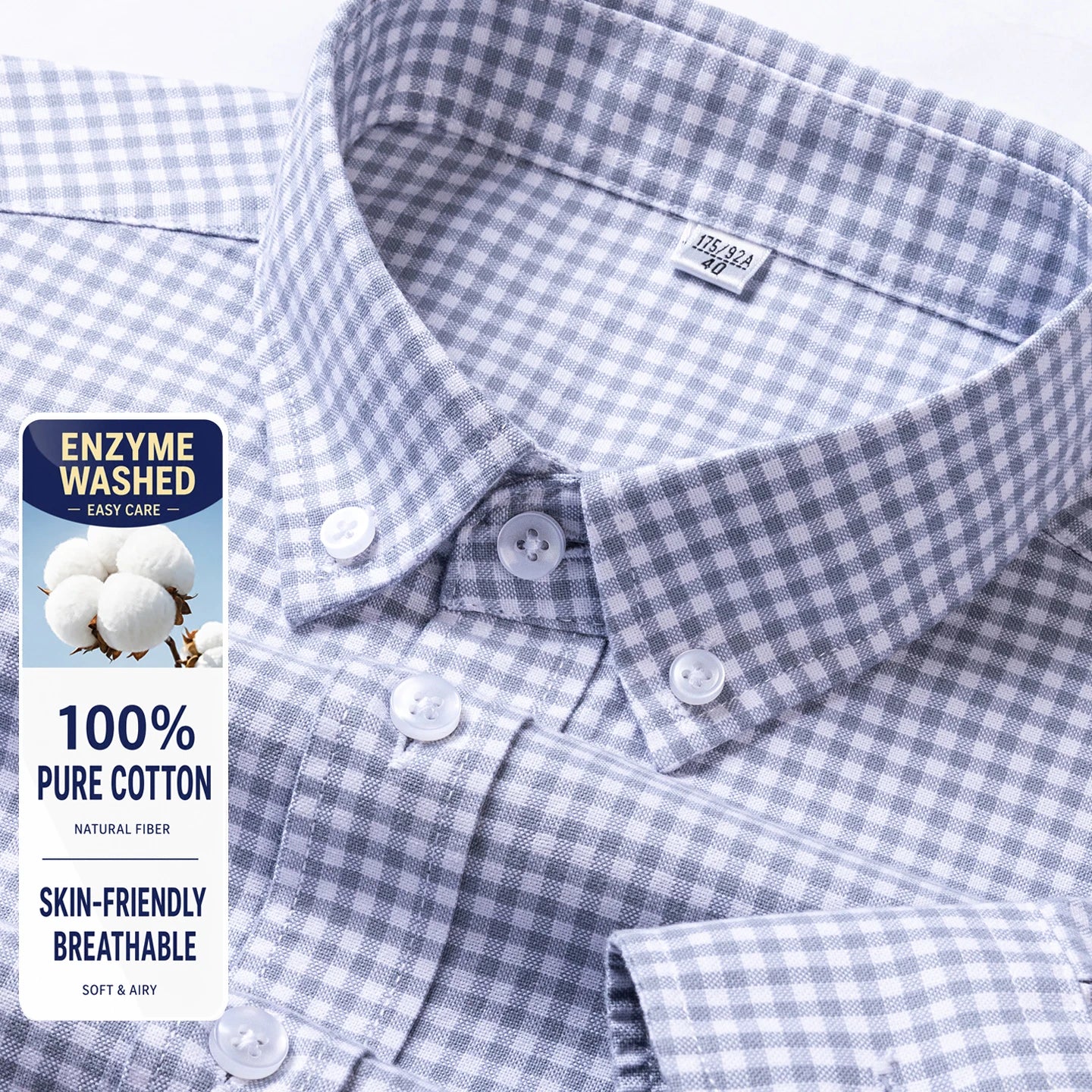Men Cotton Oxford Shirt Long Sleeve Button Down Casual Business Shirt Pre-Shrunk Enzyme Washed Breathable Wrinkle Resistant
