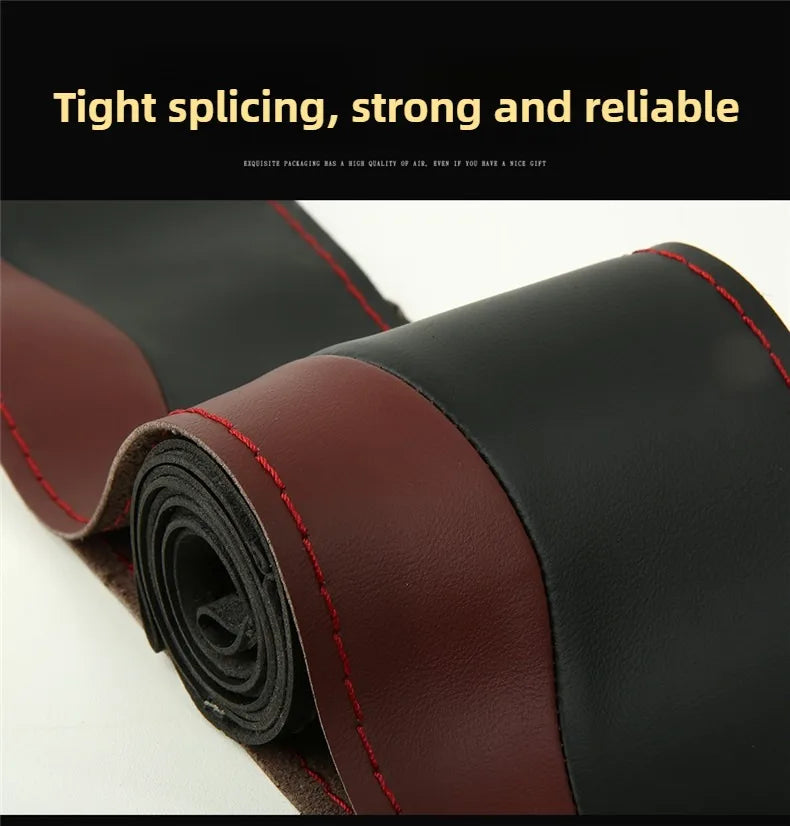 Leather Hand Sewn Steering Wheel Covers Universal DIY Braiding Car Steering Wheel Cover Car Accessories Steering Wheel Wrap 38CM