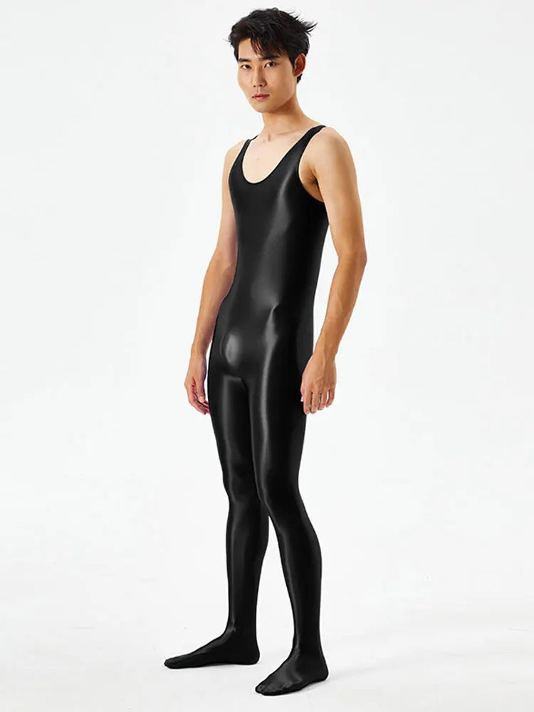Sexy Body Shaper Jumpsuit Men Fitness Trimmer Sleeveless High Elastic Breathable Sheer Bodysuit With Bulge Pouch Slim Tights