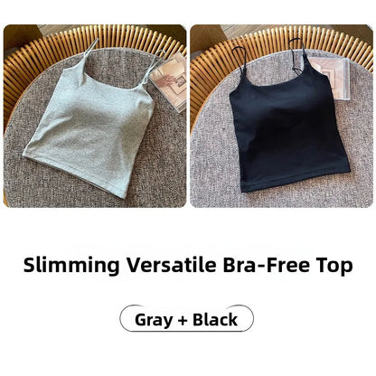 Summer New Small Strap Vest with Chest Pad Backless Integrated Inner And Outer Wear Slimming  Color Short Top for Women