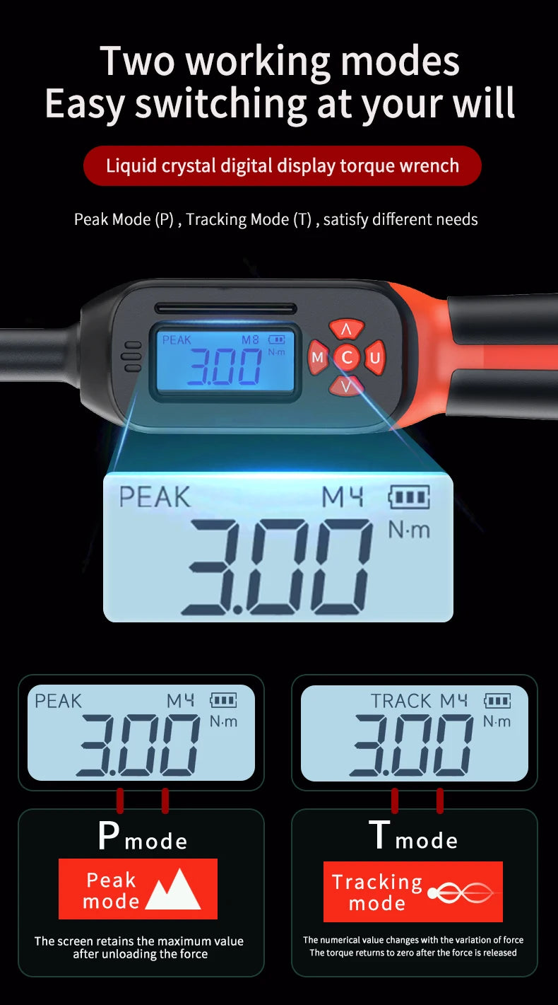 MOVECRAB Digital Torque Wrench 0.6-340N.m 2% Accuracy Preset & LED/Buzzer Alerts for Bike Motorcycles Automotive Mechanical Tool