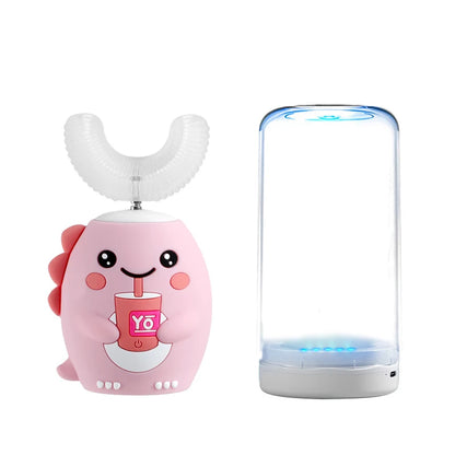 Children's Sonic Electric Toothbrush USB Rechargeable for Kids U-shaped 360Degrees Automatic Silicone Toothbrush Blue Light IPX7