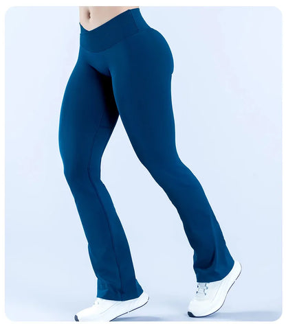 Seamless Flares Women Gym Fashion Yoga High Elastic Flared Pants Waist Cross Seamless Sports Leggings Fitness Wide-leg Trousers