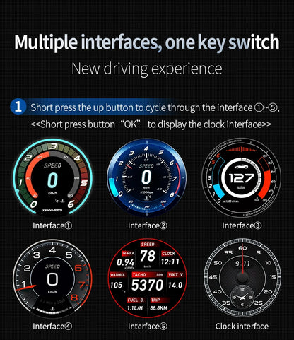 KWHUD HUD OBD2 Head-up Display Car Digital Speedometer RPM Clock Water/Oil Temp Meter for Smart Fortwo 453 451 450 2008-2024