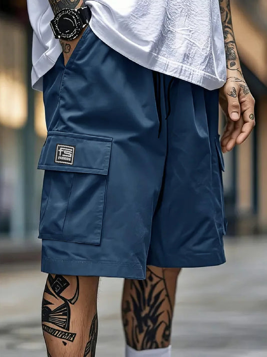 Men's overalls shorts casual outdoor sports woven elastic soft and comfortable fashion simple multi-pocket elastic belt waist dr