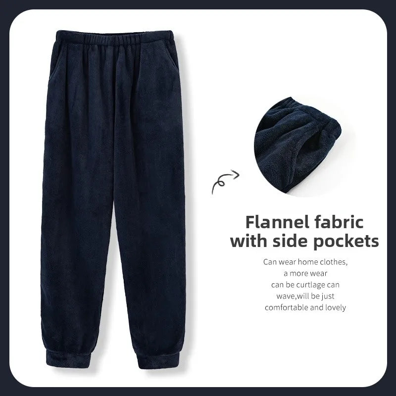 Men's Winter Thickened Fleece Coral Velvet Home Clothes Pants Plaid Patterned Home Pants Warm Comfortable mid Waist Elastic