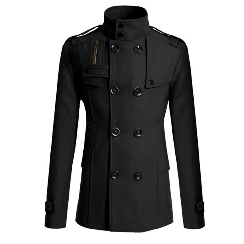 Men's Streetwear Solid Color Mid-length Woolen Coat Fashion Casual Button-down Suit Collar Jacket Leisure Luxury Retro Clothes