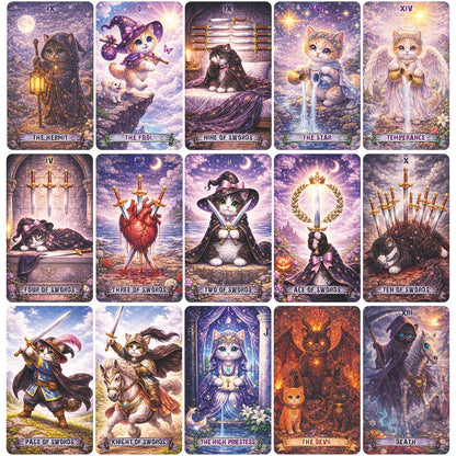 Magic Cat Tarot , 78 Cards, 13x8 Cm, Ideal for Beginners, Paper Manual, Emotion Expression, Subtle Magic Details Card Games