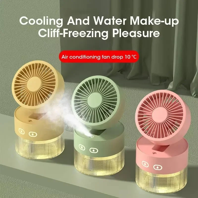 Portable Spray Fan USB Rechargeable 3 in 1 Cooling Humidifier Aroma Diffuser Night Light Desk Fan for Office Dorm Car Travel