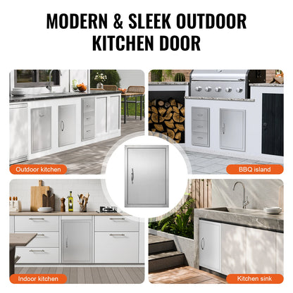 SucceBuy BBQ Access Door Stainless Steel Flush Mount Door Wall Vertical Door w/ Recessed Handle Grilling Station Outside Cabinet