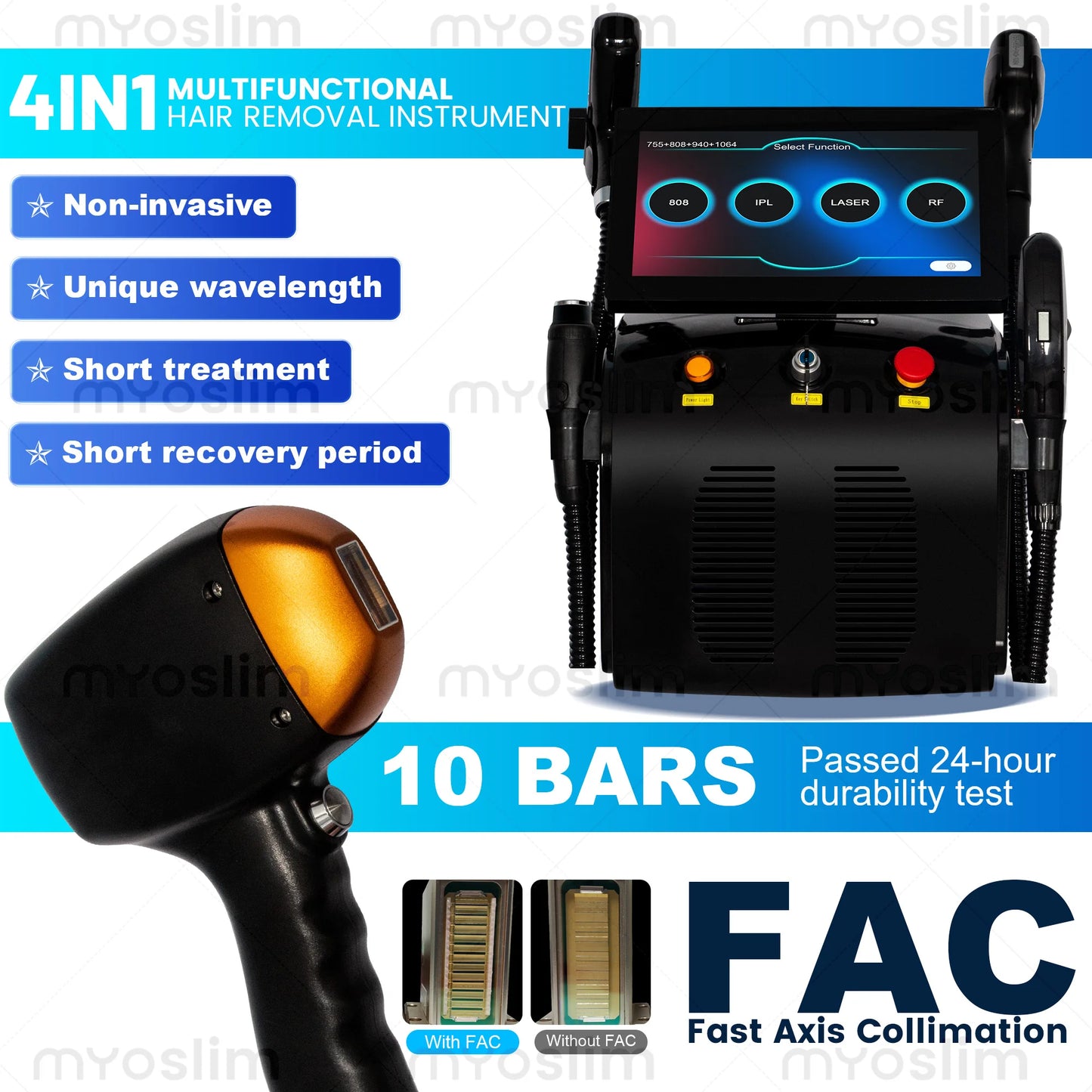 New 4-in-1 Titanium Ice 5000W RF Hair Removal 755/808/940/1064nm, Painless IPL Tattoo Removal Device CE