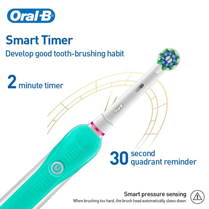 Oral B Electric Toothbrush Pro 4000 3D Action Daily Clean Teeth Visible Pressure Sensor 4 Modes Gum Cares Waterproof Rechargeabl