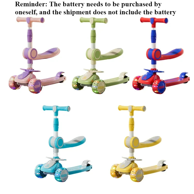 3 in 1 Adjustable 3-Wheel Kids Ride-On Scooter with Extra Wide Light-Up PU Wheels Kick Scooter with Music and Light for Children