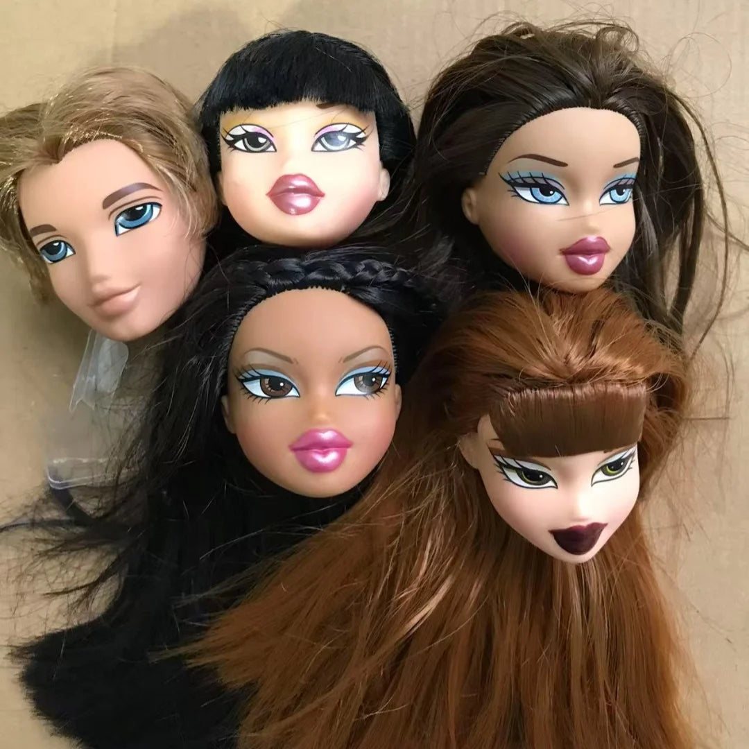 2001 Version Rare Face Doll Heads Classic Bratss White Brown Skin Colorful Hair Girl Boy Doll Parts for Collectors