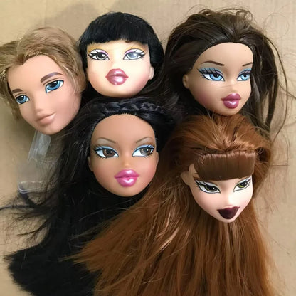 2001 Version Rare Face Doll Heads Classic Bratss White Brown Skin Colorful Hair Girl Boy Doll Parts for Collectors