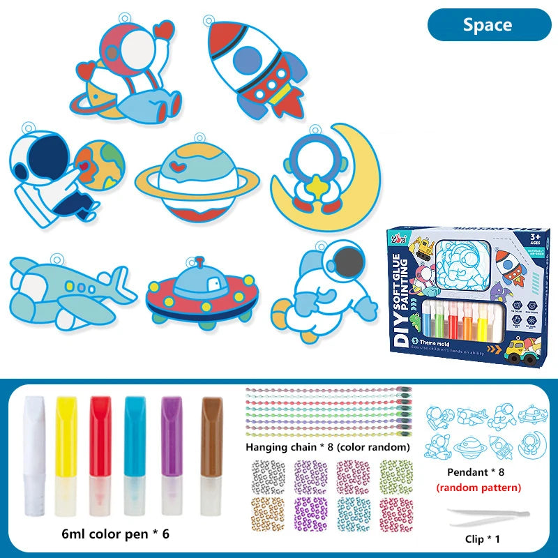 DIY Handmade Crystal Paint Arts and Craft Kit for Kids, Girls Graffiti Coloring Gift No-bake Educational Art Kits for Boys Girls