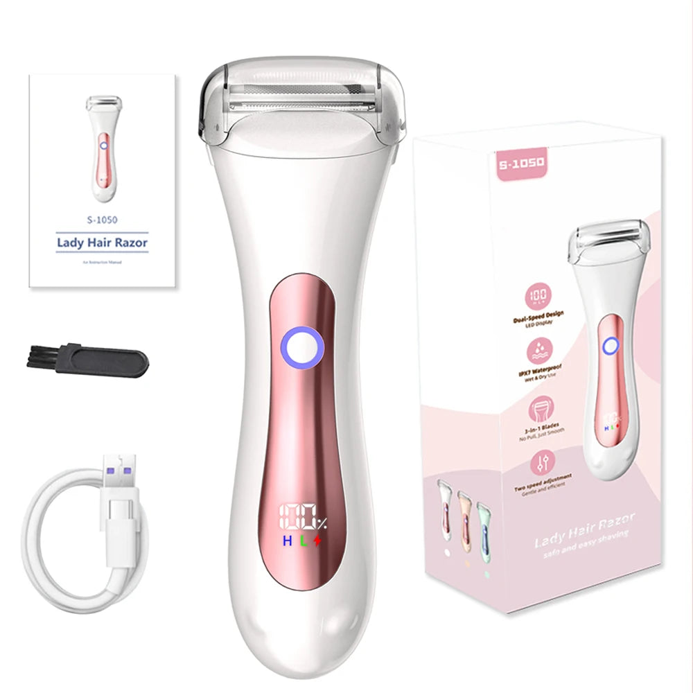 Wet & Dry electric Epilator for Legs and Body, IPX7 Waterproof, Portable Female Shaver Lady Bikini Trimmer Facial Hair Remover