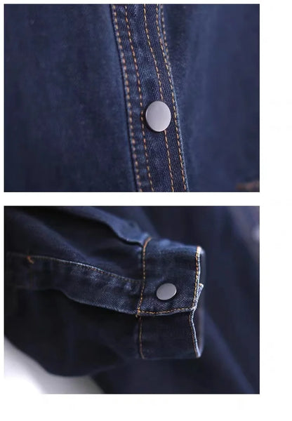 Loose Fit Women's Korean Style Corduroy Denim Shirt Jacket  Collar Splicing Oversize Outerwear Commute Fashion