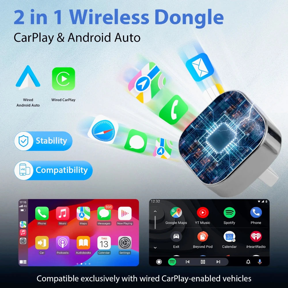 2026 New Wireless Car Adapter, Auto Connect for iPhone & Android, 5GHz WiFi