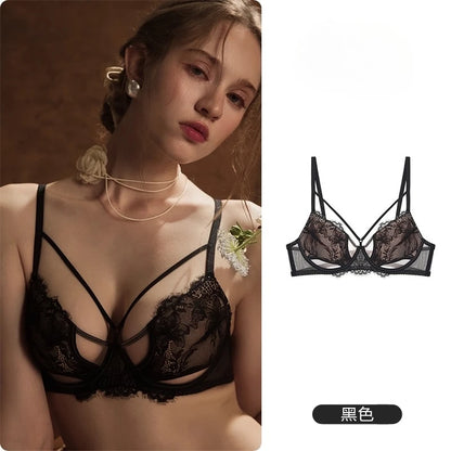 French Inspired Minimizer Bra Plus Size, Anti Sagging Lace Bralette, Sheer Sexy Tuhsy Lingerie Set Wireless Comfort Fall Winter