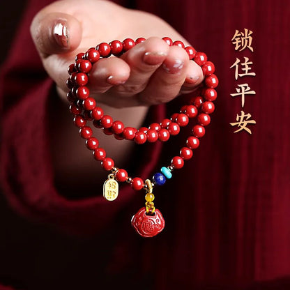 Women's Multi-circle Cinnabar Bracelet, Men's Lucky Lock, Nafu, Lucky Bracelet, Ethnic Style, Fashion Jewelry, Gifts.