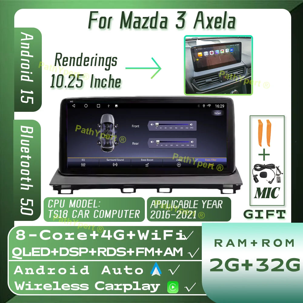 8 Core 8G+256GB Android 15 For Mazda 3 Axela 2016-2021 10.25"Touch Screen 2DIN Smart Car System Stereo BT WIFI Carplay AutoRadio