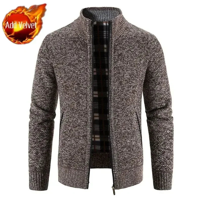 Knit Sweater Male Zipper Plaid Men's Clothing Cardigan Hoodies Zip-up Thick Winter Red Tops Jumpers Casual Stylish Hot Cheap A