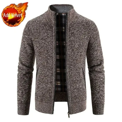 Knit Sweater Male Zipper Plaid Men's Clothing Cardigan Hoodies Zip-up Thick Winter Red Tops Jumpers Casual Stylish Hot Cheap A