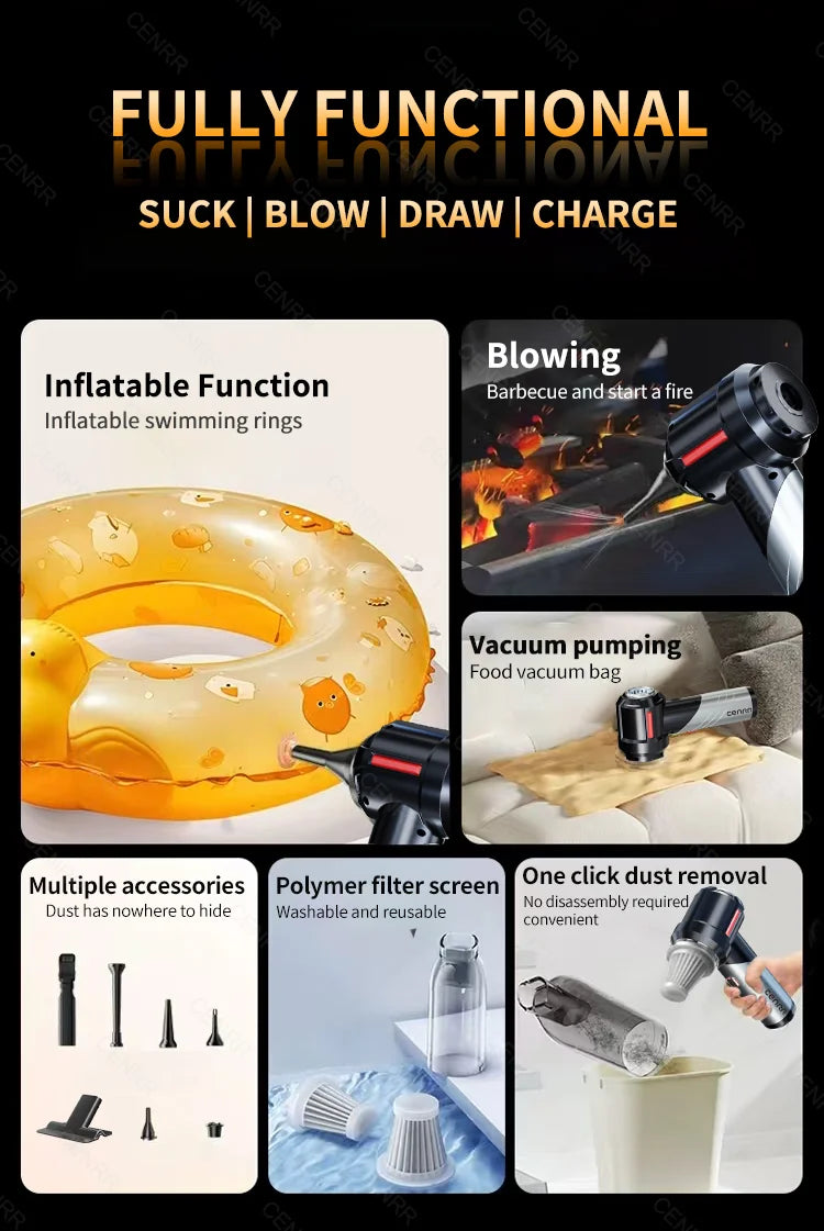 CENRR 998000PA Car Vacuum Cleaner Powerful Mini Cordless Portable Vacuum Cleaner for Home Appliance Handheld Blower Car Cleaner