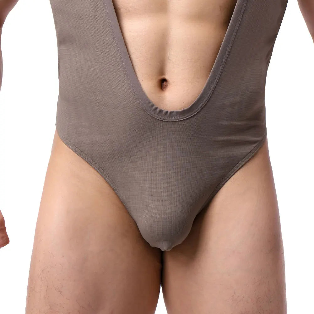 BRAVE PERSON Men's V-Shaped Stretchy Slim Fit Bodysuits One-Piece Shapers Fitness Singlet Leotard for Body Building
