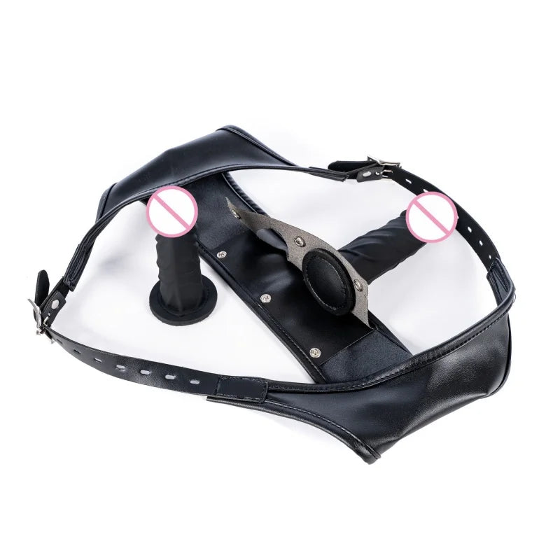 Erotic Bondage Harness Panties with No Vibration Silicone Dildo Vaginal Anal Plug for Women Intimate Strap-on Chastity Pants