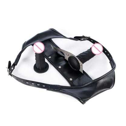 Erotic Bondage Harness Panties with No Vibration Silicone Dildo Vaginal Anal Plug for Women Intimate Strap-on Chastity Pants
