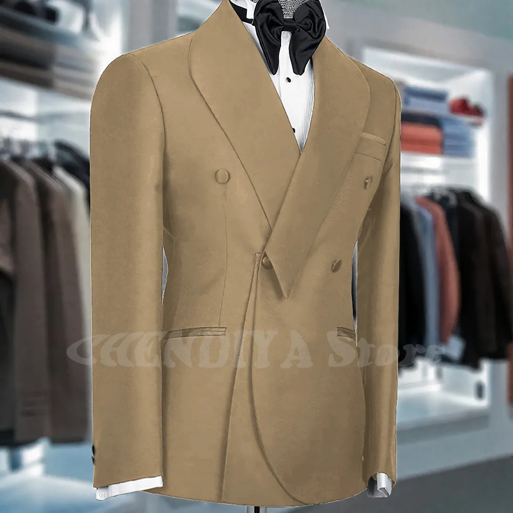 Black Suits For Men Shawl Lapel Formal 1 Piece Jacket Double Breasted Business Casual Groom Wedding Party Custom Made Blazer
